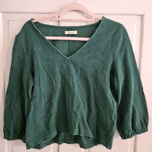 Madewell Forest Green Textured V-Neck Top